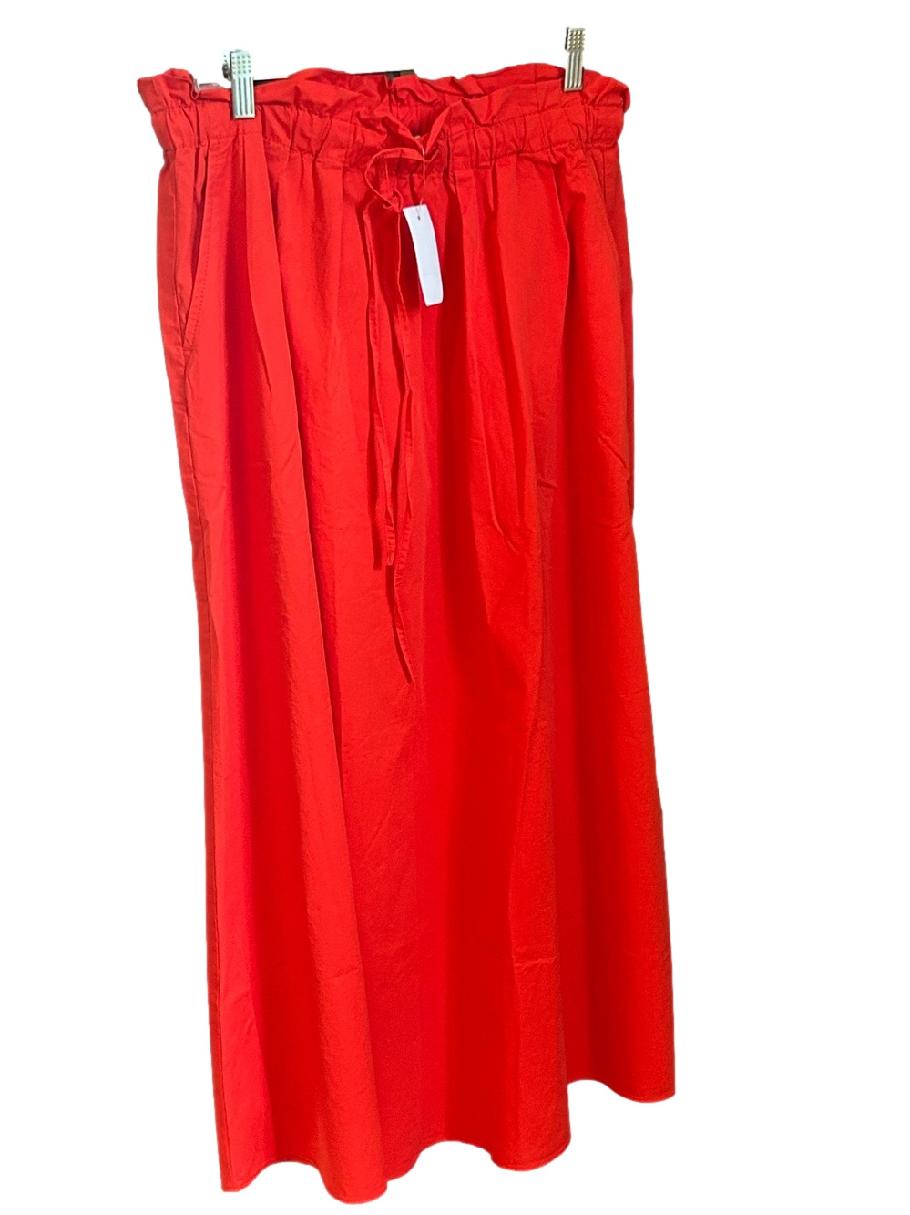 LOFT Bright Hot Orange Red Maxi Skirt Pockets Size Medium High Drawstring Waist